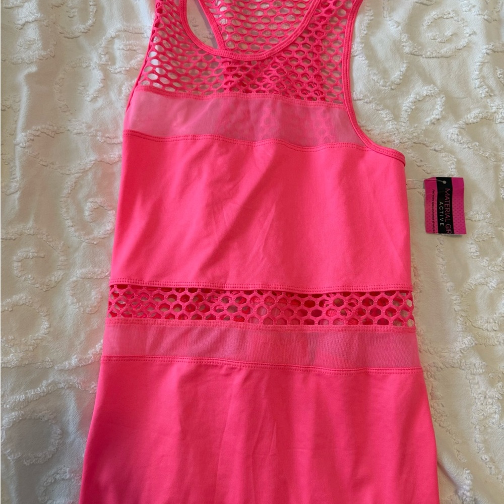 Material Girl Neon Pink Mesh Tank Top